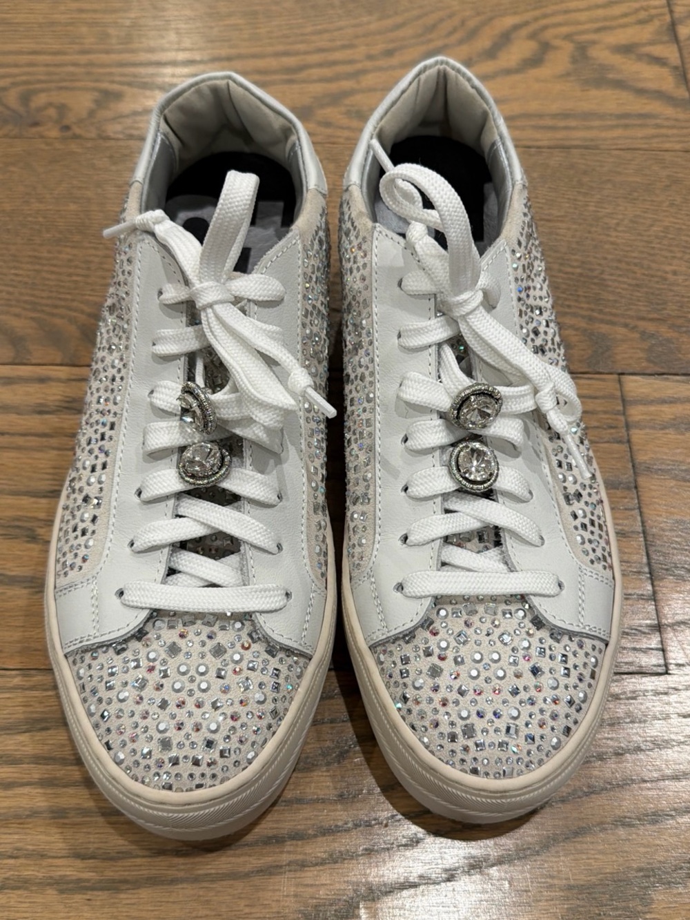 P448 Women's White Crystal-Embellished Fashion Sneakers